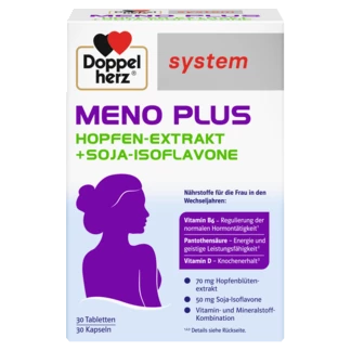 Abbildung der Produktverpackung Doppelherz system MENO PLUS Frontansicht